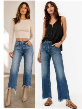 We the Free Maggie High Rise Straight Jeans Raw Hem Vintage Blue Size 30